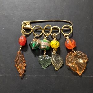 Fall Leaves Theme Art Glass and Plastic Beaded Stitch Markers Set of 6 Knitting